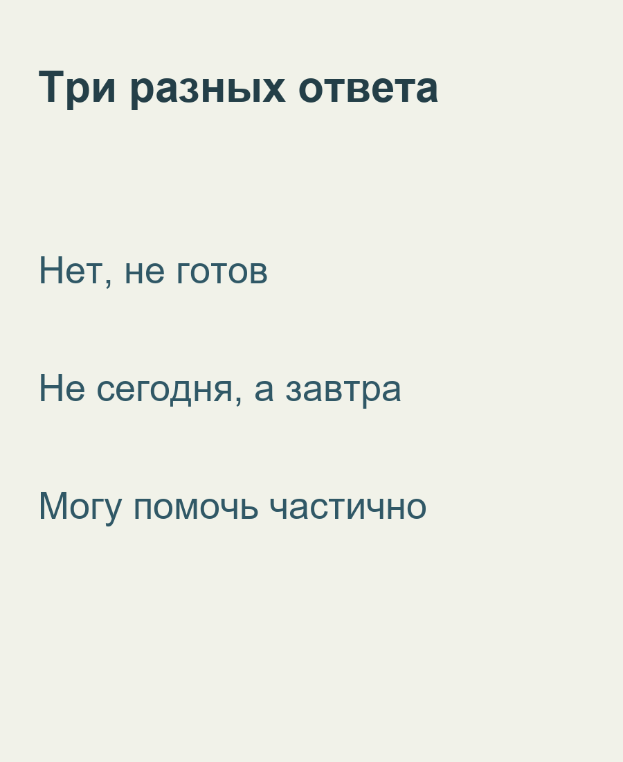 Полный отказ, перенос времени и частичная помощь — разные решения